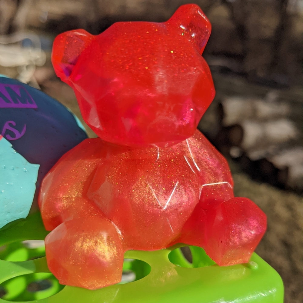 Sparkly Teddy Bear Sunset Pink Gold Shiny Resin Art Artisan Handmade - Picture 1 of 10